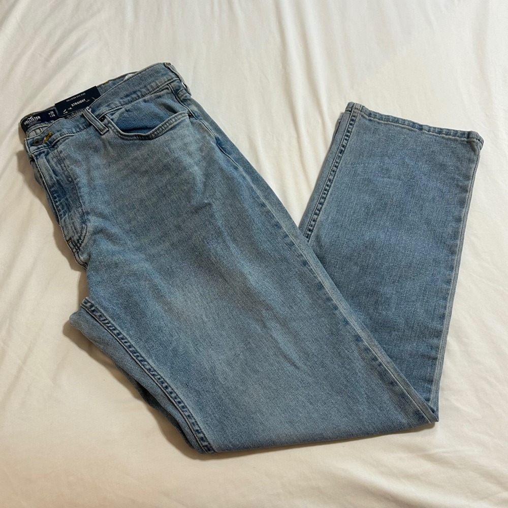 Hollister‎ Epic Flex Straight Leg Jeans Mens 38x34 Light Wash Blue Denim Pants